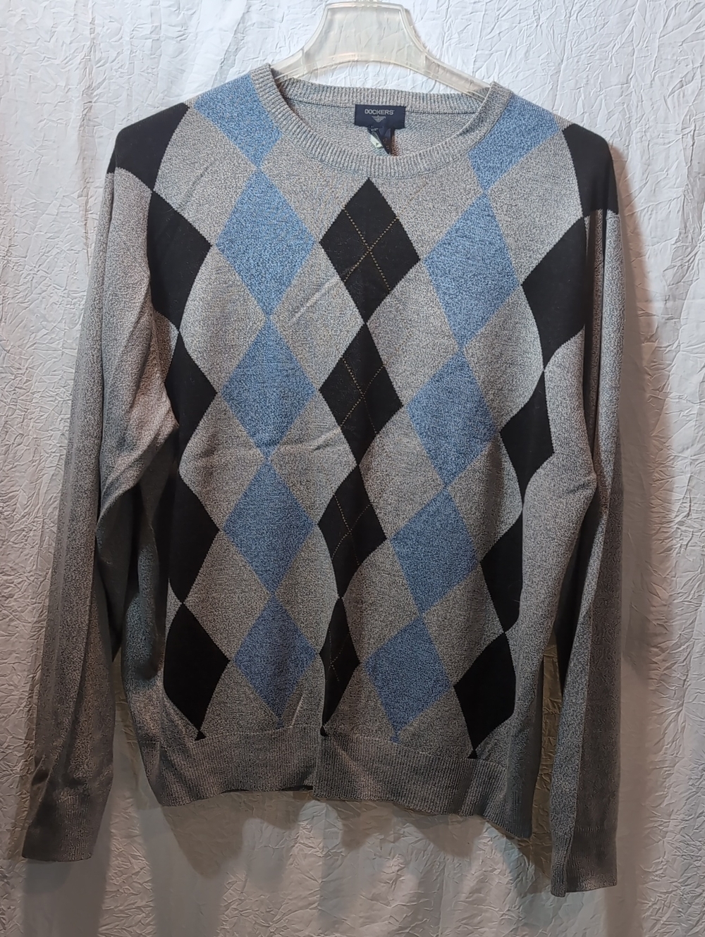 Big And Tall XXL Dockers Men's Gray and Blue Argyle Crewneck Sweater